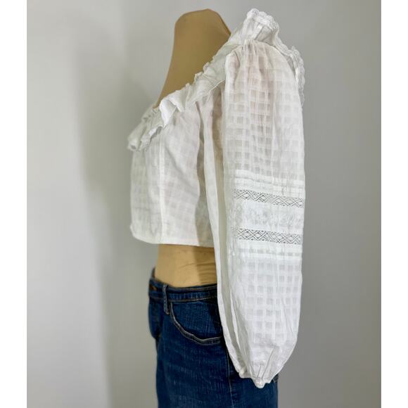 Perfect summer top! white lace cropped peasant top. women's top size L - Picture 6 of 11